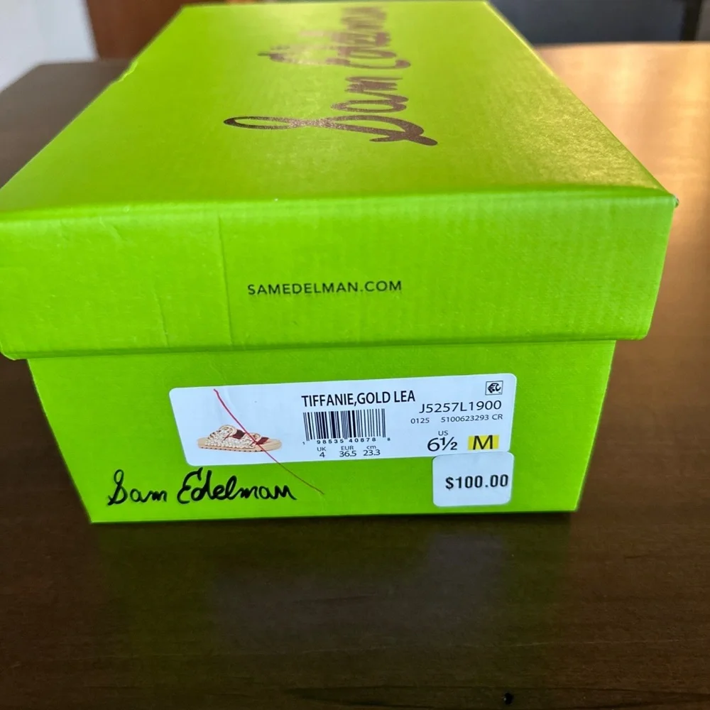 Sam Edelman Tiffanie Slide Footbed Sandal Slide Bright Gold Leather Sz 6.5 NEW - Picture 6 of 9